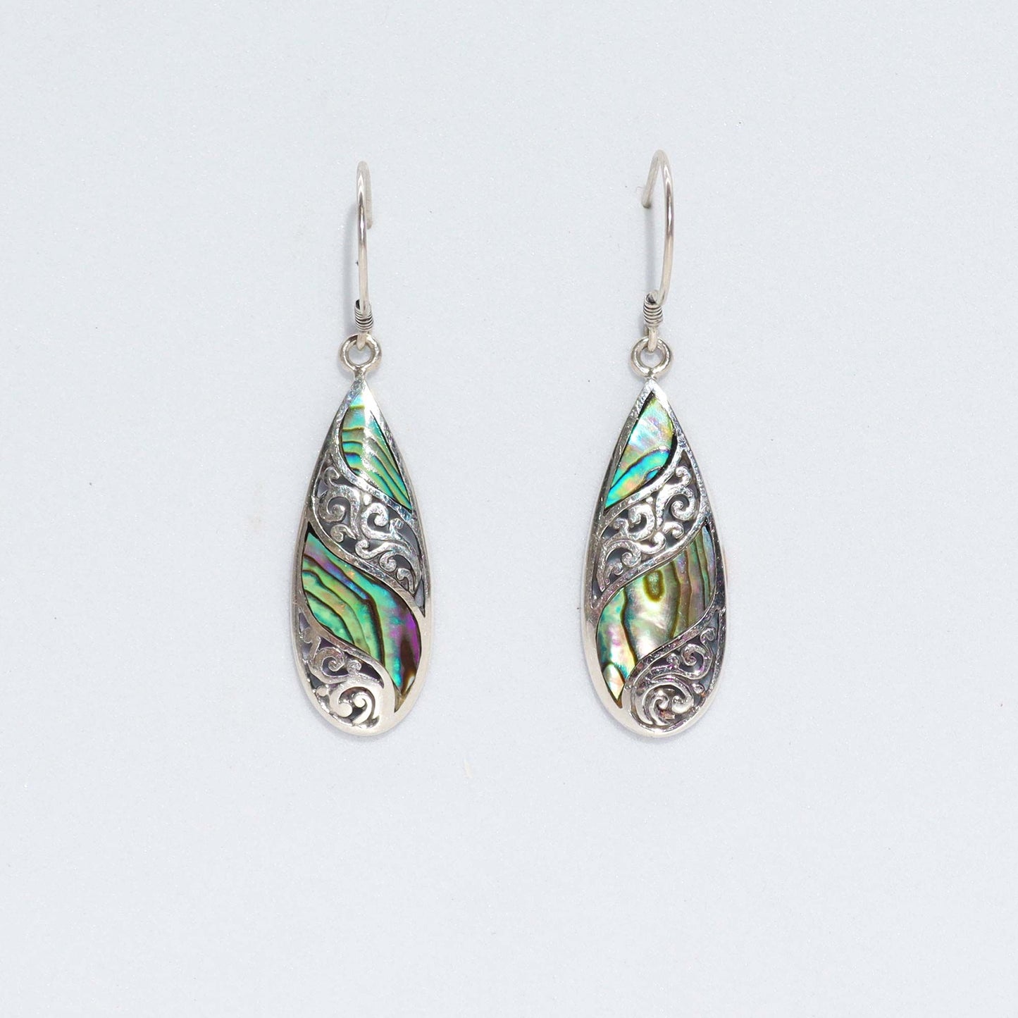 Shell and Silver Earrings - Long Teardrop - Abalone