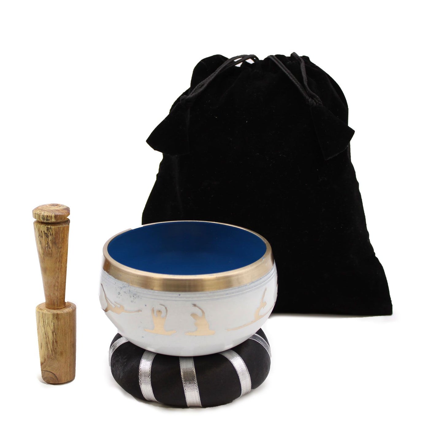 Tibetan Singing Bowl Set - Yoga Movements - White/Blue 10.7 cm