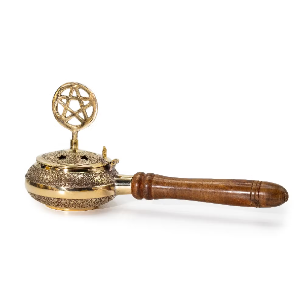 Incense burner with wooden handle - Pentagram