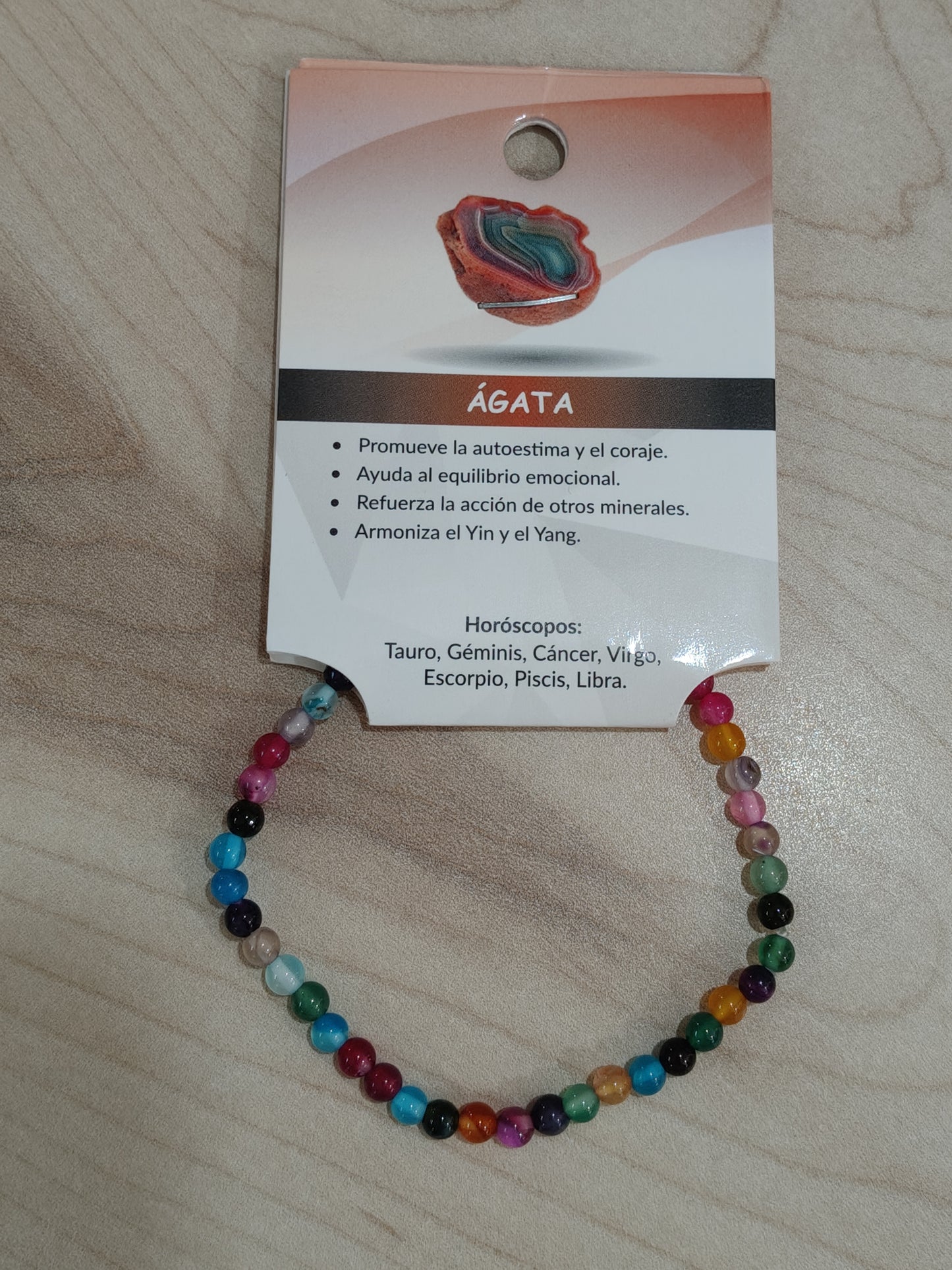 Multicolored Agate natural stone bracelet 4mm