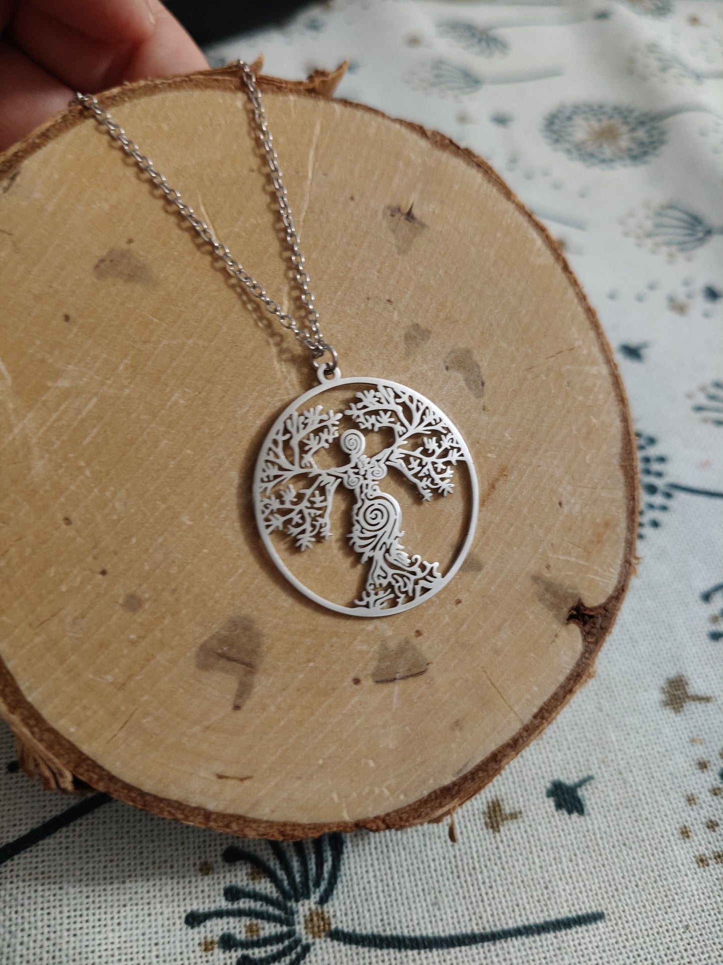 Stainless steel pendant with Tree of Life and the Goddess of Fertility