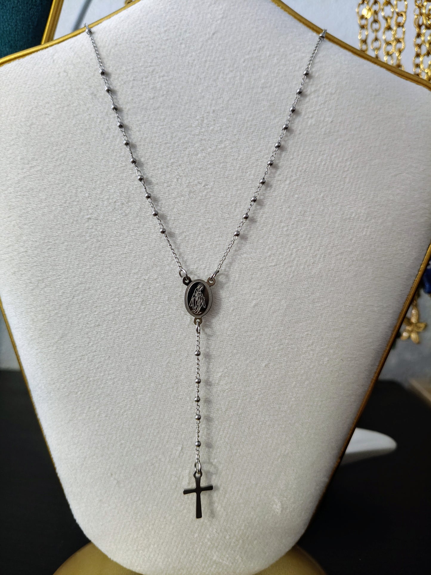 Virgin Mary rosary pendant in stainless steel