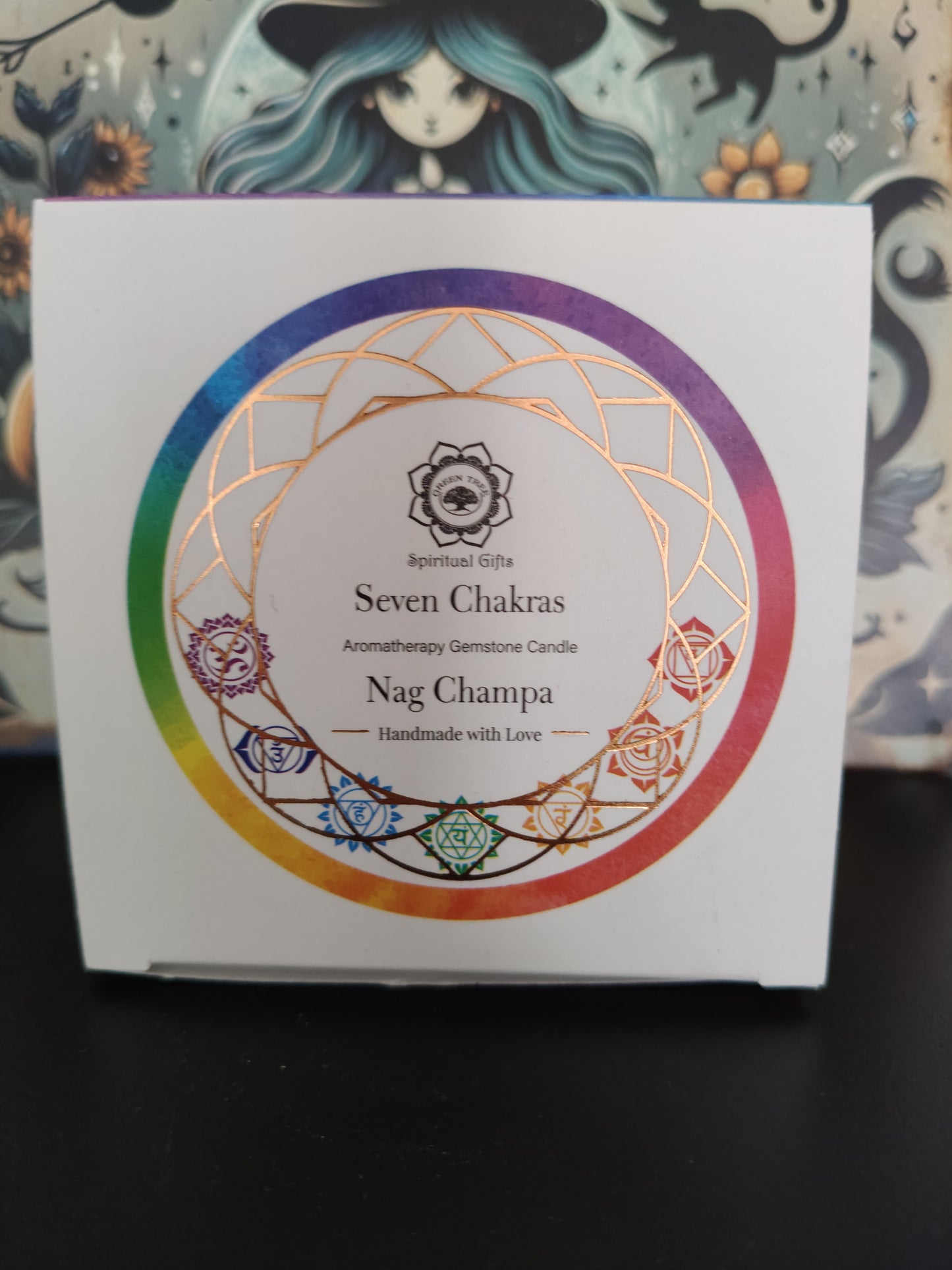 Bougie Nag Champa aux 7 pierres de chakra 70 gr