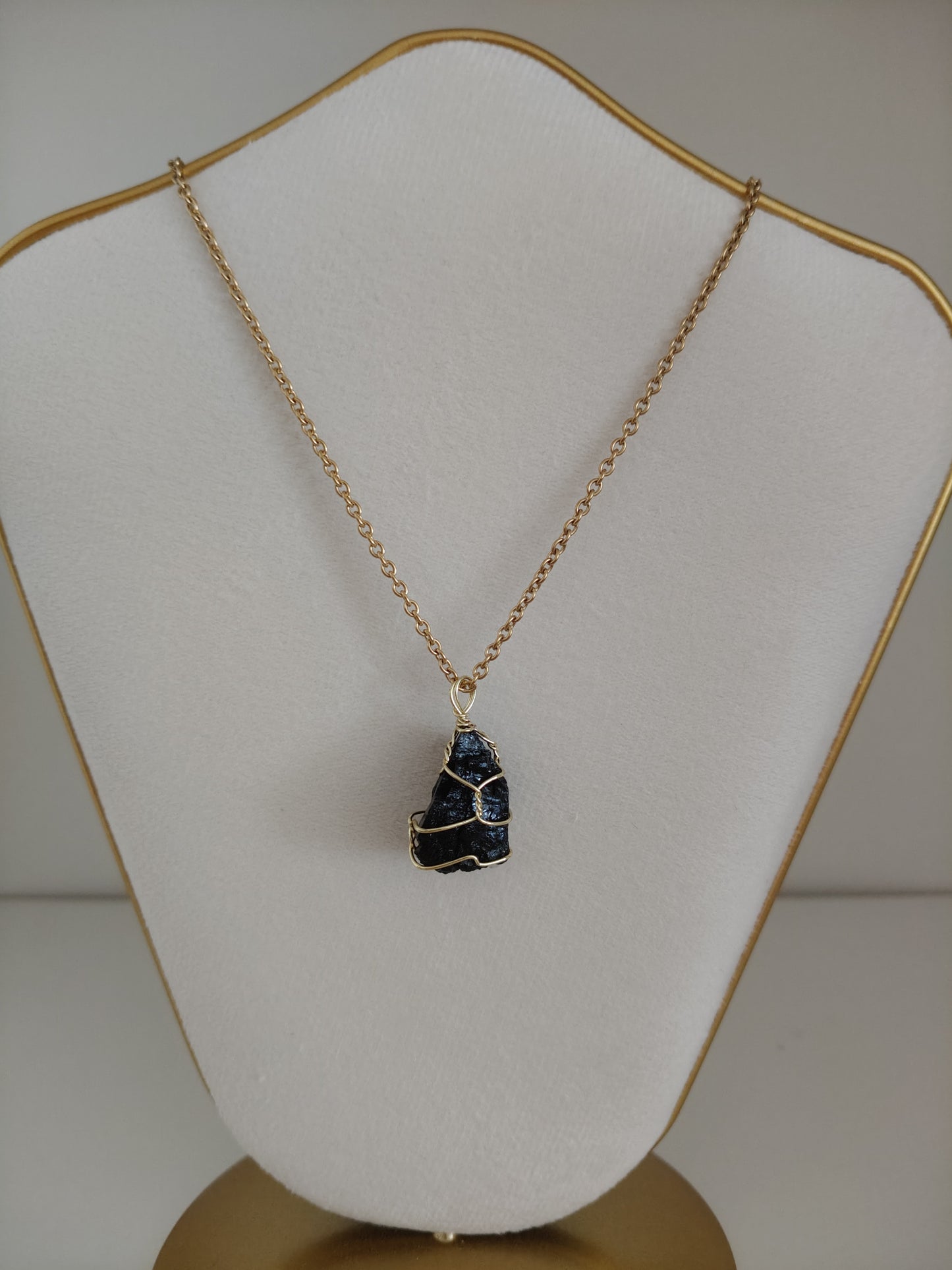 Natural stone tourmaline pendant in gold-plated stainless steel