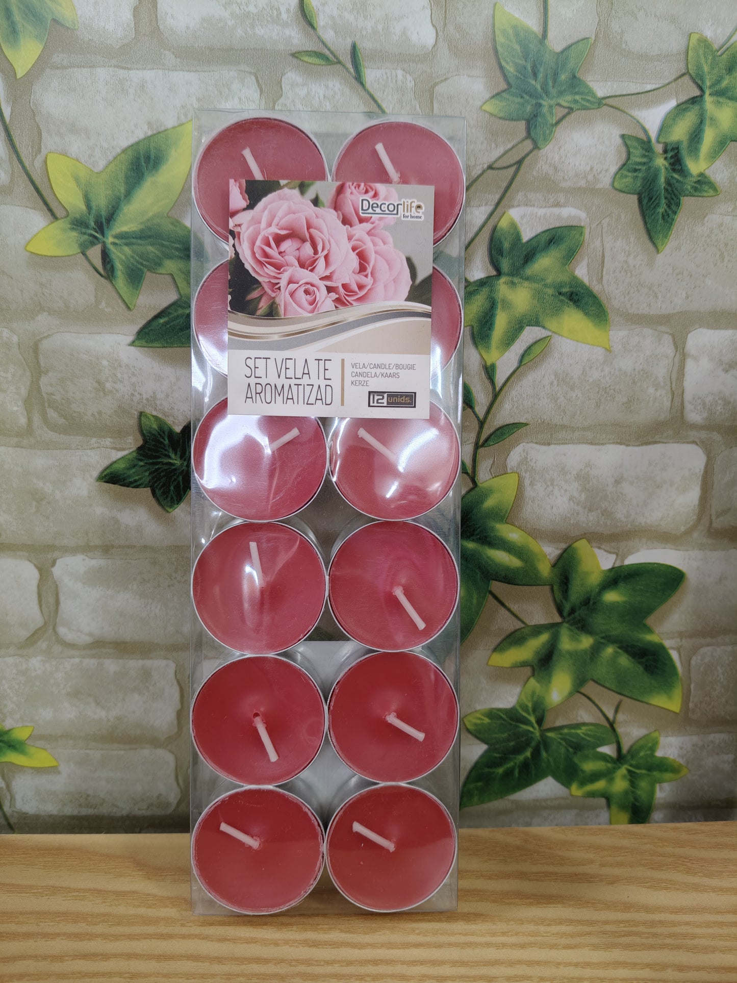 Lot de 12 bougies chauffe-plat parfumées roses