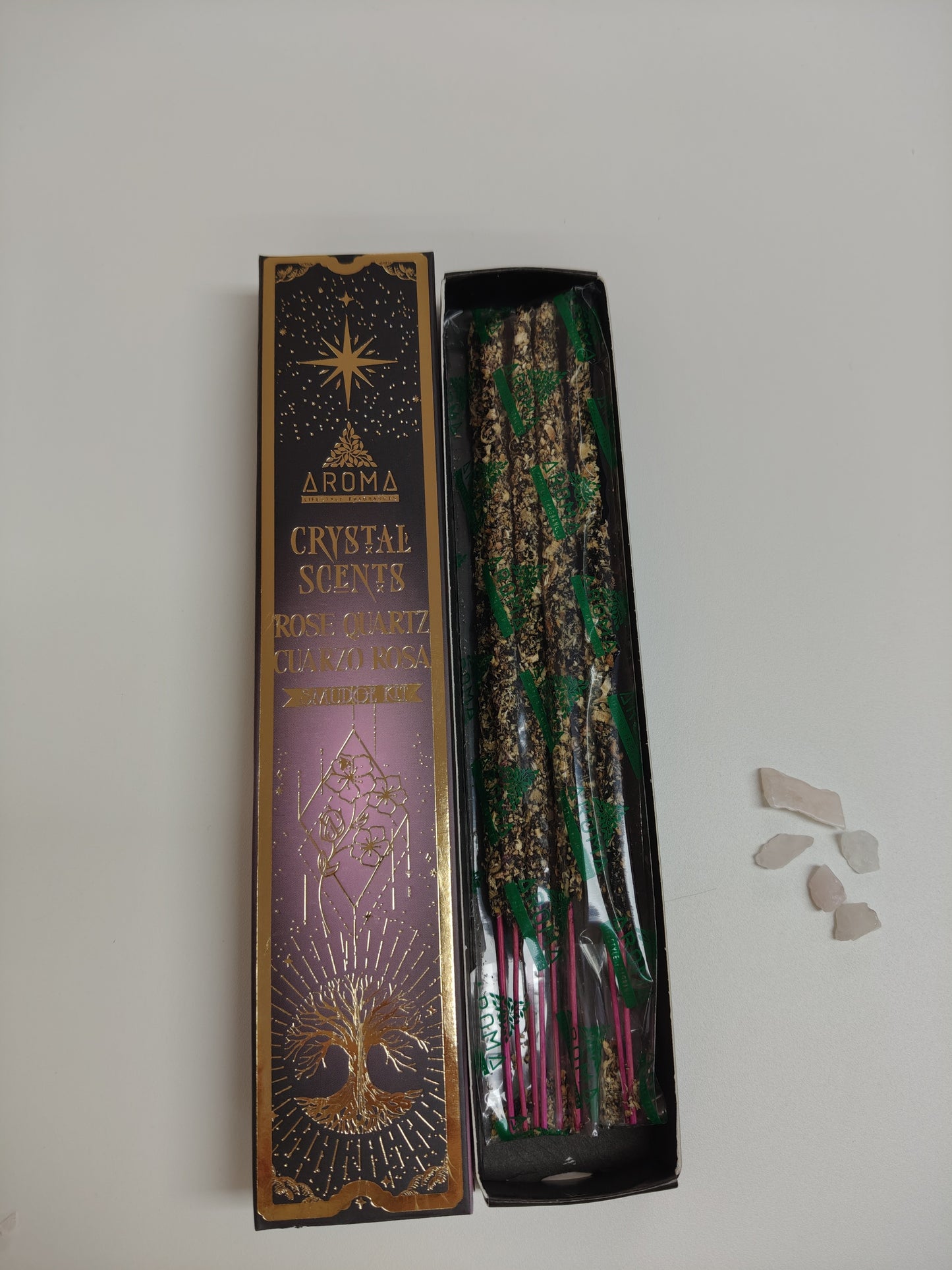 Incienso Crystal Scents Cuarzo Rosa 8 varitas+chips de cuarzo rosa