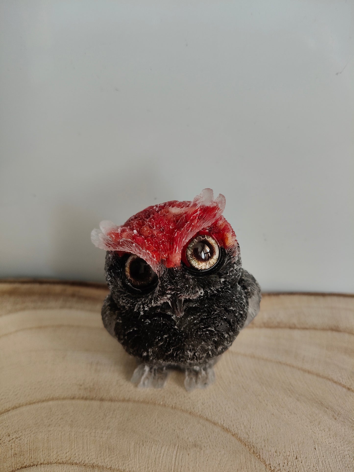 Hibou en pierre naturelle Jaspe rouge et onyx