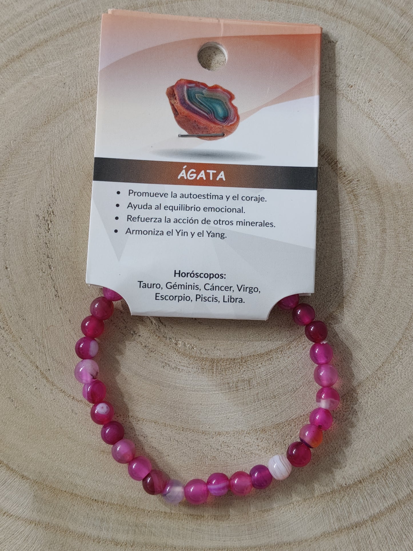 Pulsera piedra natural Ágata fucsia 6mm