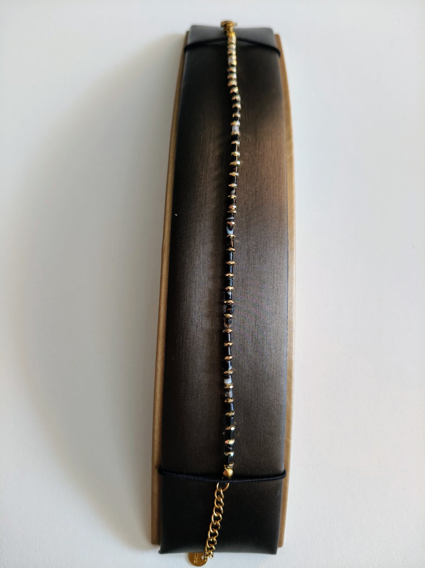 Steel bracelet with natural black agate stone