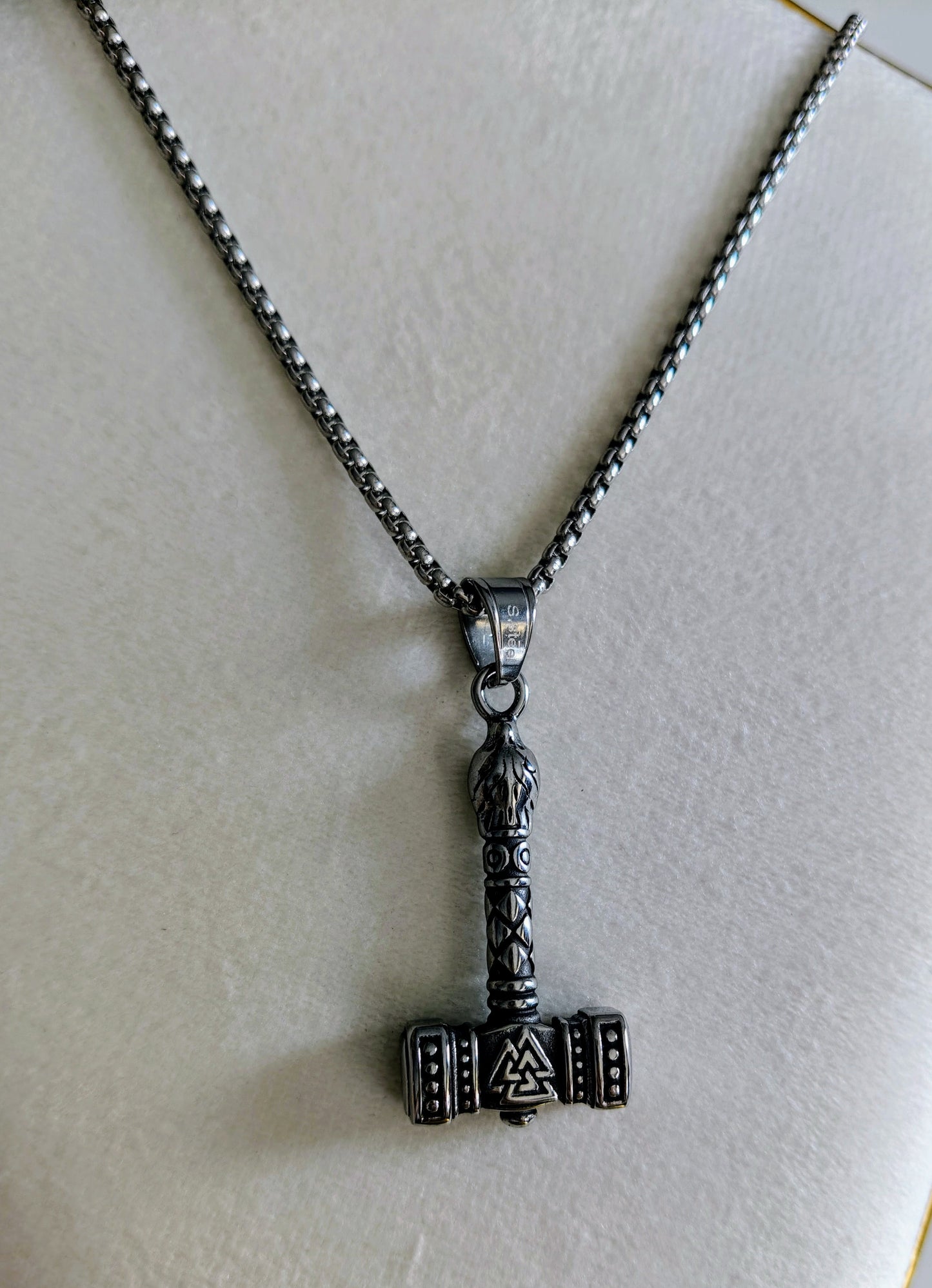 Thor's hammer pendant for men in stainless steel