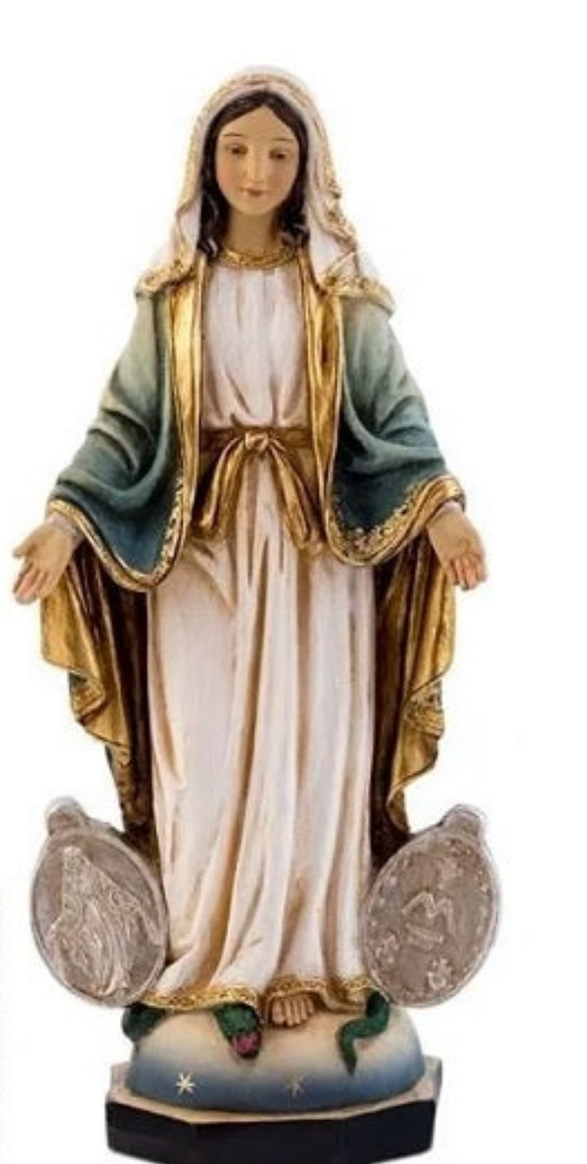 Figure de la Vierge Miraculeuse avec médailles 20cm