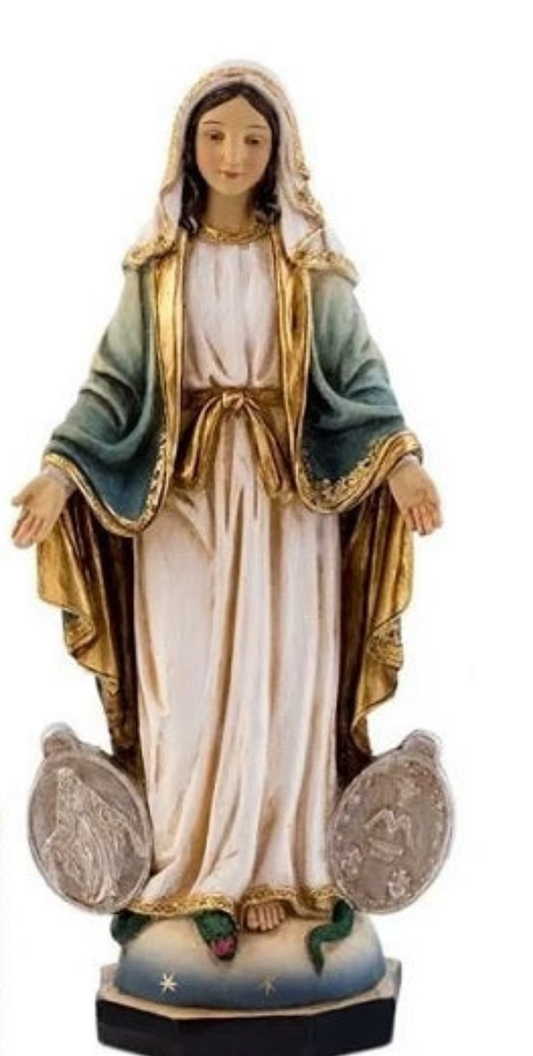 Figure de la Vierge Miraculeuse avec médailles 20cm