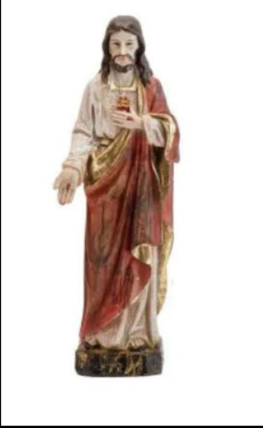 Figurine du Sacré-Cœur de Jésus en bois ancien 13cm