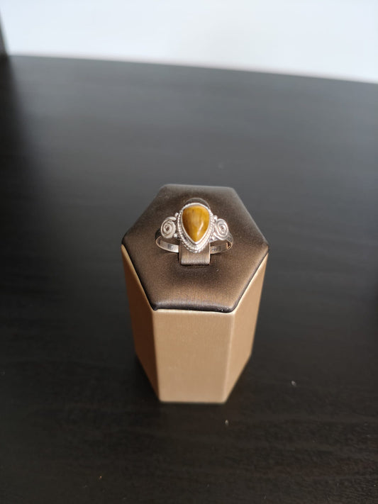 Bague en argent sterling avec pierre naturelle œil de tigre, taille 16