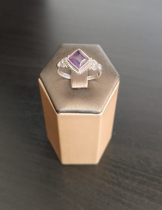 Bague en argent sterling avec pierre d'améthyste naturelle, taille 17