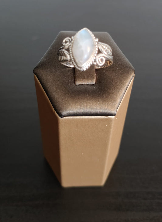 Bague en argent sterling avec pierre de lune naturelle, taille 16