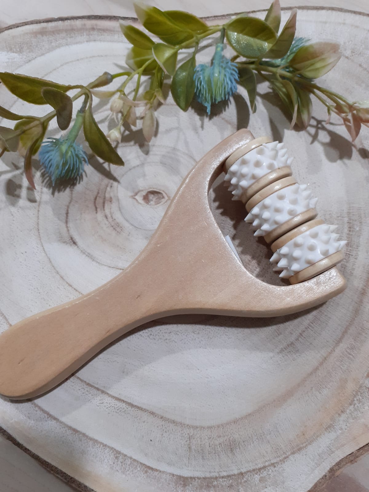 Rouleau de massage d'acupression en bois 15,5 cm