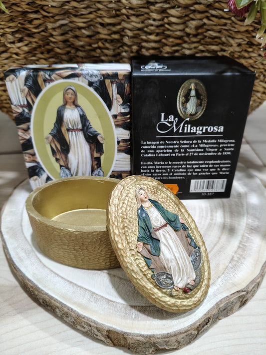 Boîte ovale Vierge de la Miraculeuse 10cm