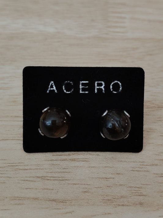 Boucles d'oreilles en pierre Œil de Tigre 10 mm et acier inoxydable