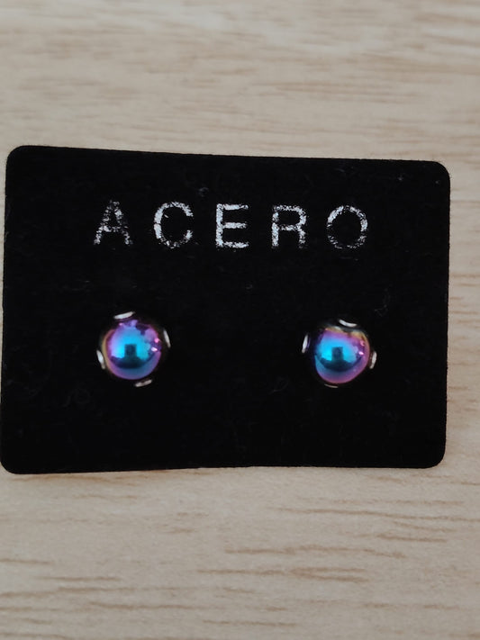 Boucles d'oreilles en pierre hématite multicolore 6 mm et acier inoxydable