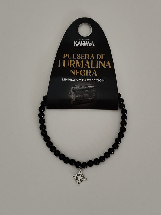 Pulsera elástica piedra natural Turmalina con dijes de acero