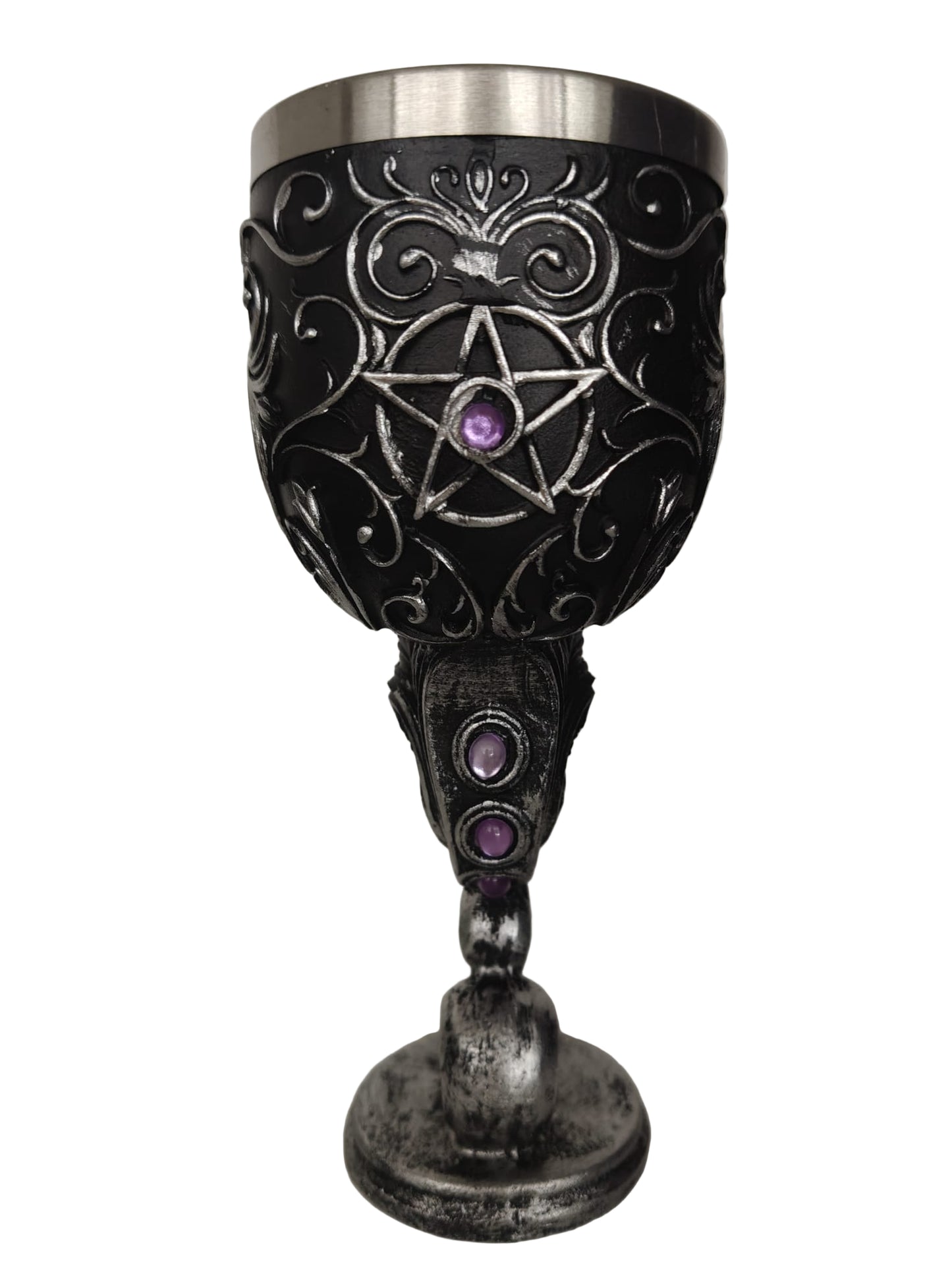 Ceremonial chalice with cat's head, pentacle and transmuting gem 18.5x7.5cm