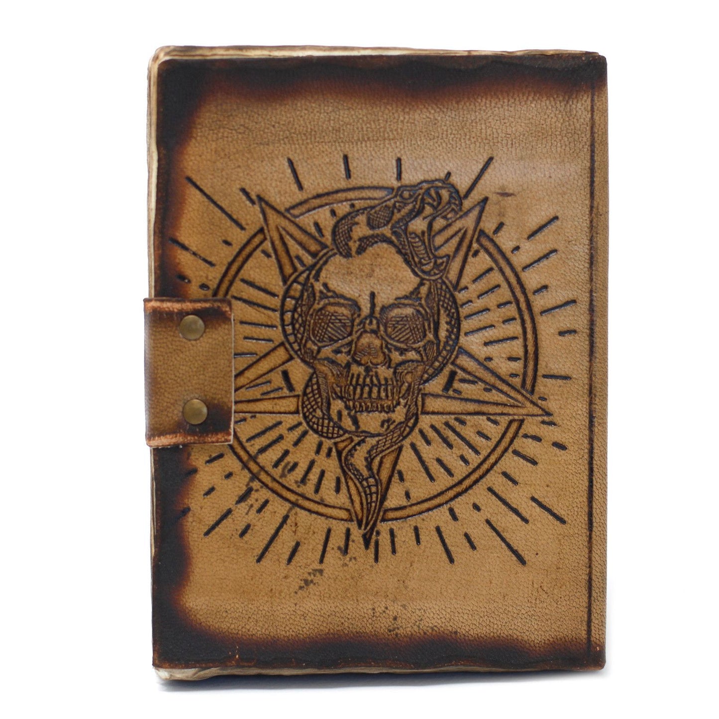 Pentagon and Skull Leather Notebook Burnt Sheets