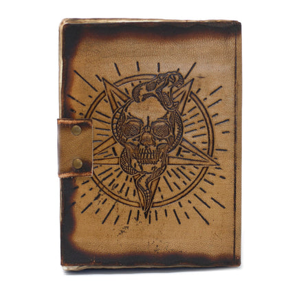 Pentagon and Skull Leather Notebook Burnt Sheets