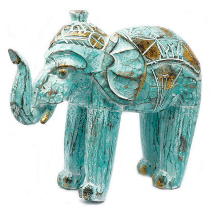 Éléphant en bois sculpté - Turquoise dorée