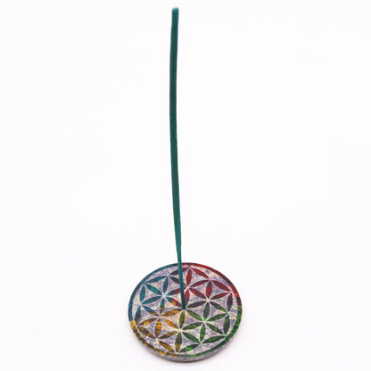 Soapstone Disc Incense Holder 8cm - Flower of Life