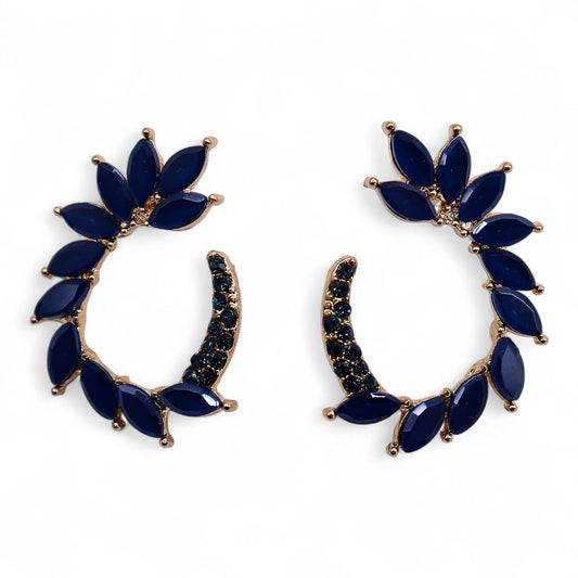 Vintage Crystal Hoop Earrings - Blue