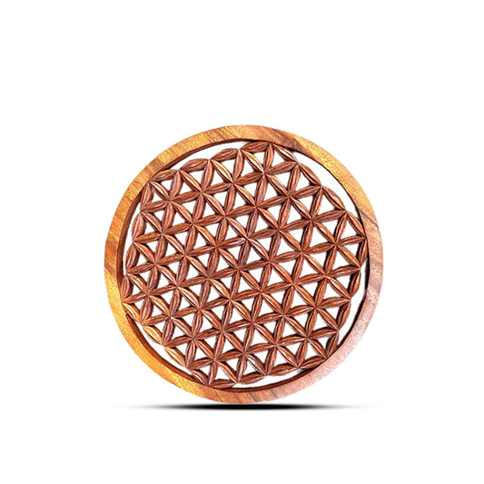 Round Wooden Decorative Panel with Flower of Life 30cm