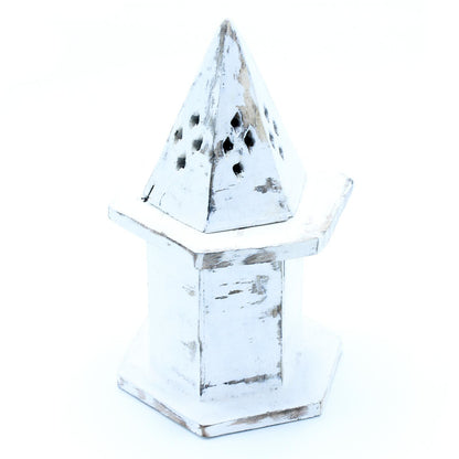 Incense Holder with White Finish - Mini Pyramid House