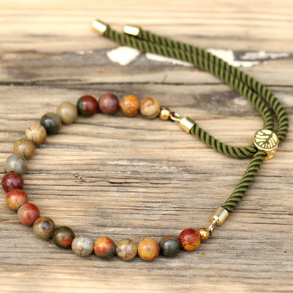 Pulsera de hilo verde con Jásper multicolor