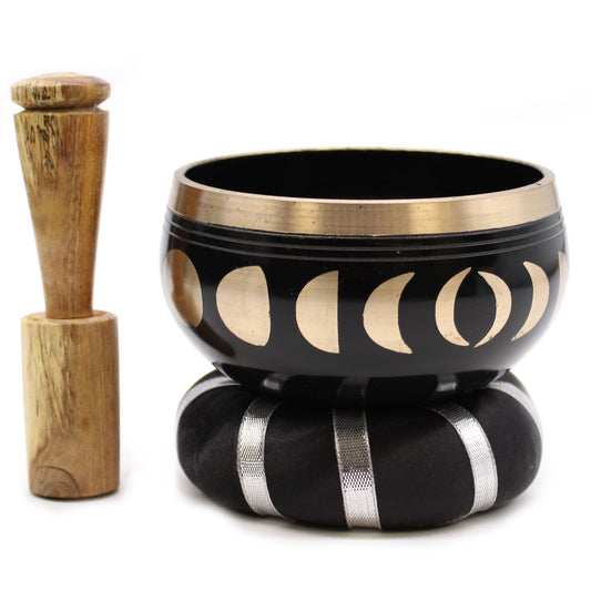 Tibetan Singing Bowl Set - Moon Phase - Black 10.7 cm