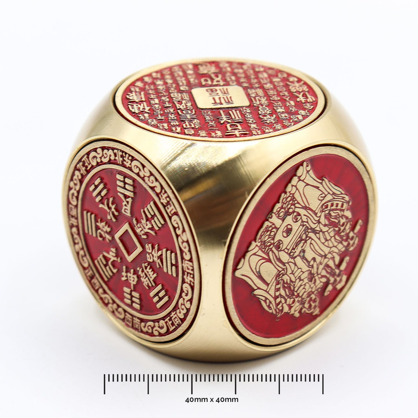 Feng Shui Fortune - Red and Brass Prosperity Cube - Flat