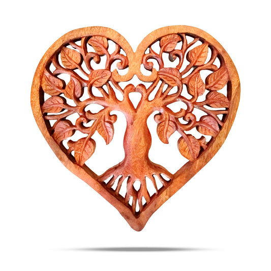 Heart-Shaped Wooden Decorative Panel with Tree of Life 40cm