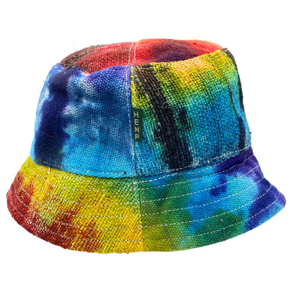 Chapeau bohème de festival en chanvre et coton avec écussons - Tie-dye