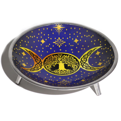 Three-legged glazed offering plate - Purple Triple Moon