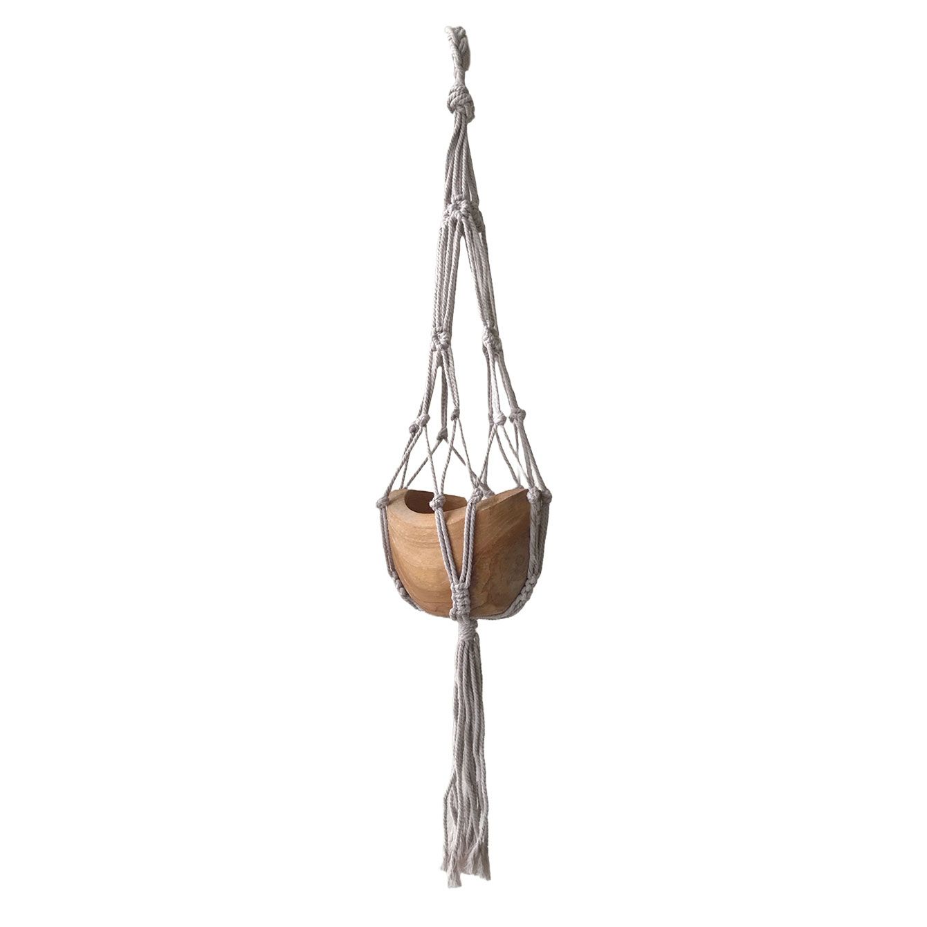 Macramé Porta Maceta Gota Pequeña - Beige - 75cm