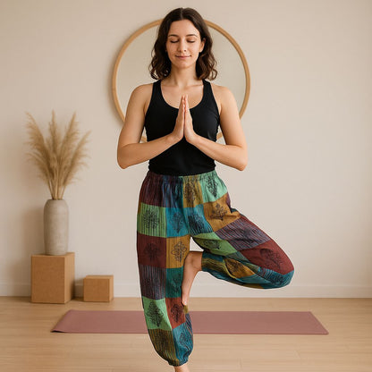 Sari Nómada - Pantalón Hongo - Diseños con Estampado en Bloque - Tonos Verdes (105x127cm) S/M