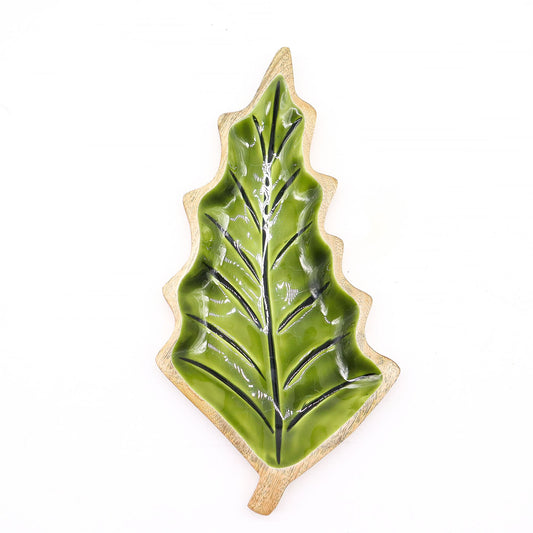 Lost in the Woods - Wooden bowl with glazed leaves - 33 x 17 cm
