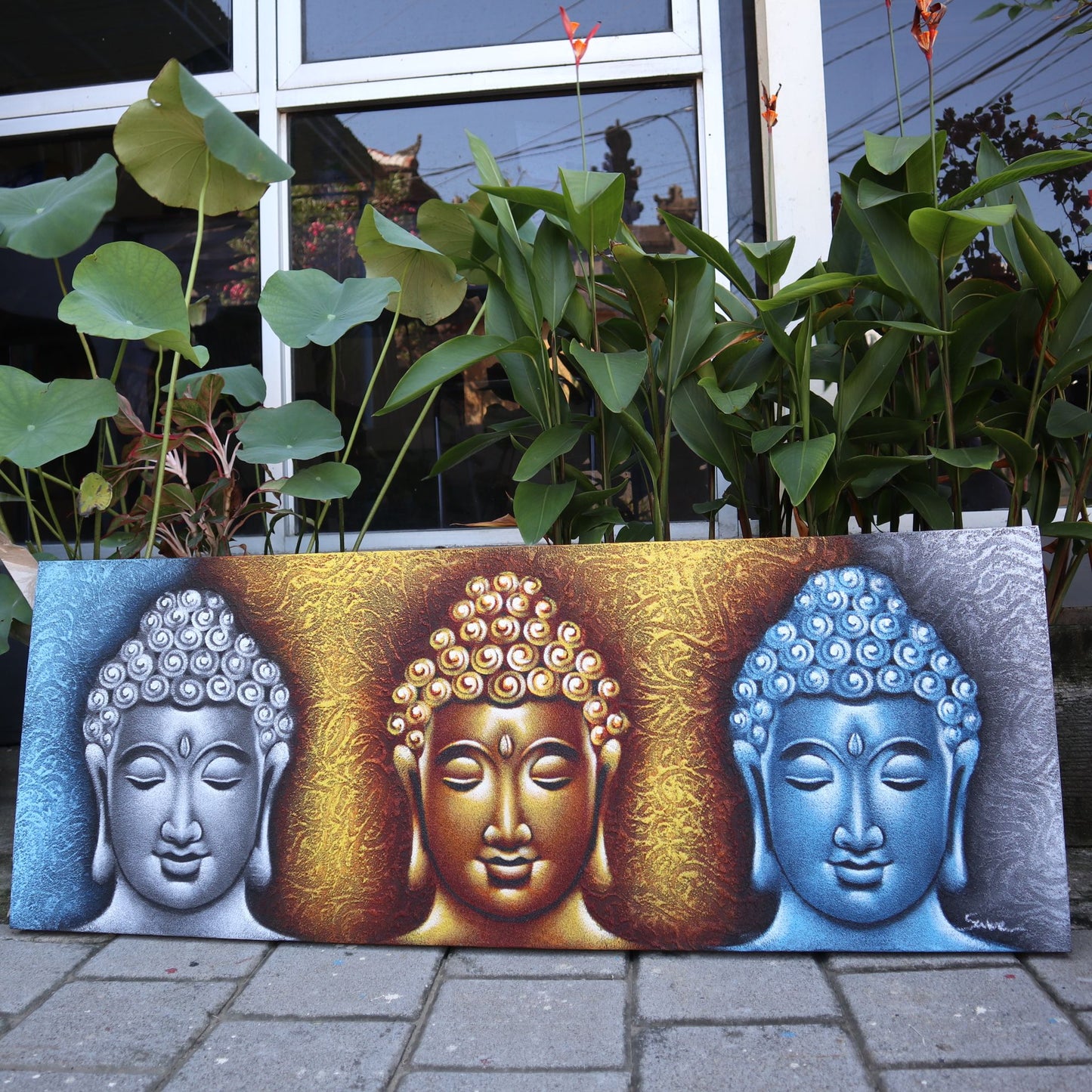 Cuadro de Buda - Tres Cabezas Detalles en Oro