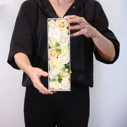 Caja Larga flores - Bendiciones de Boda - Blanco y Marfil