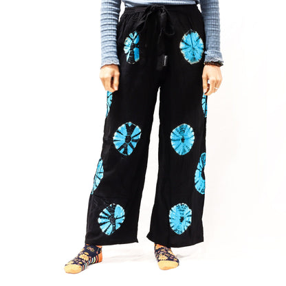 Pantalones de estilo japonés para estar en casa - negro y azul - L
