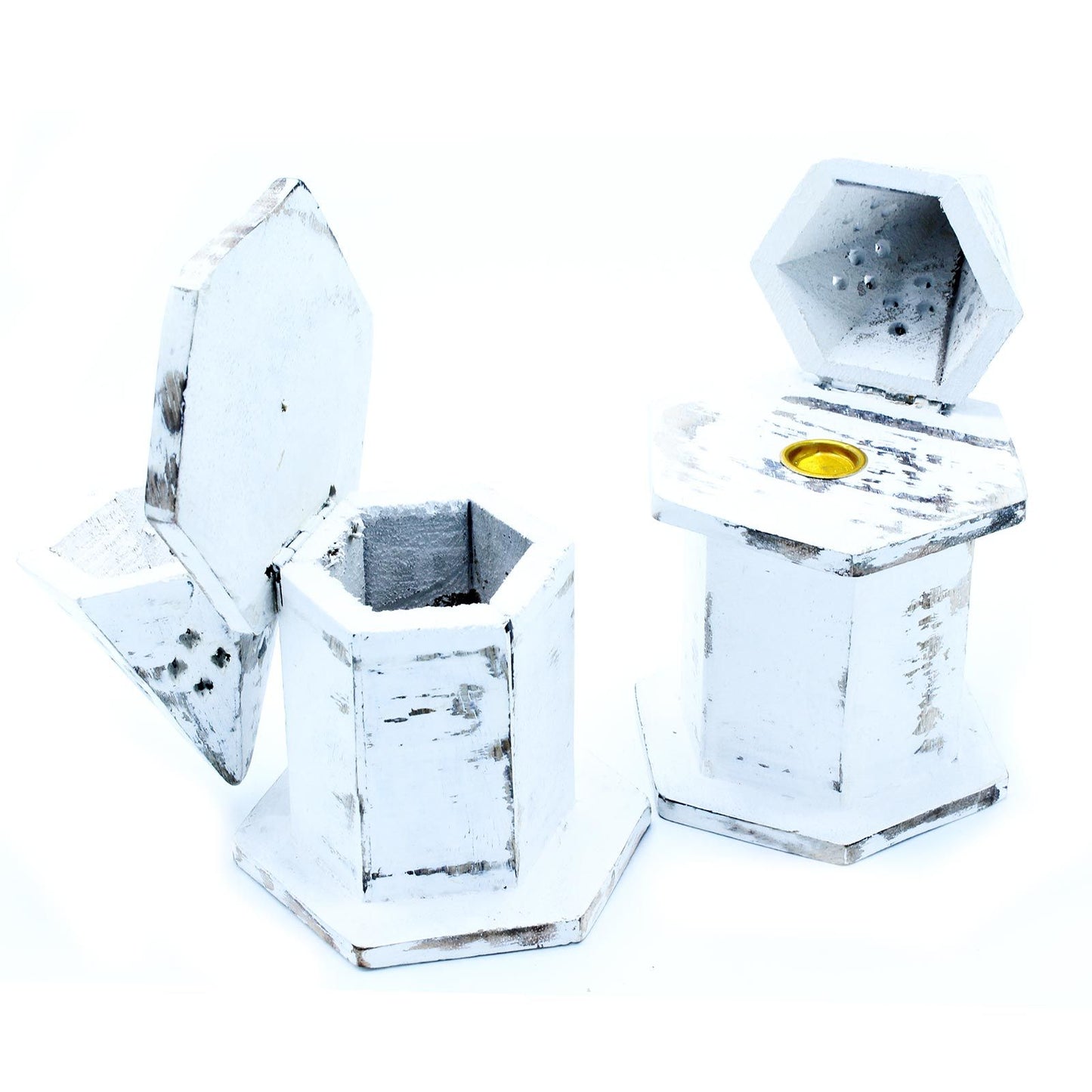 Incense Holder with White Finish - Mini Pyramid House