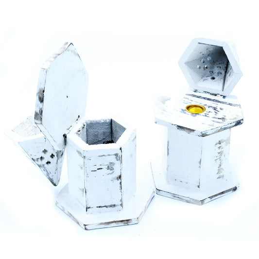 Incense Holder with White Finish - Mini Pyramid House