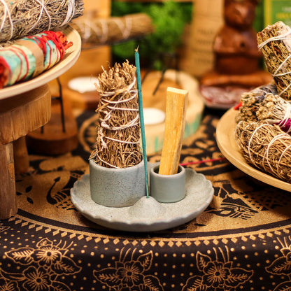 Ceramic holder for Palo Santo and Incense - Lotus Flower - Blue