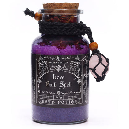 Ancient Witch Bath Spell, Potion &amp; Rose Quartz Crystal Amulet - Love