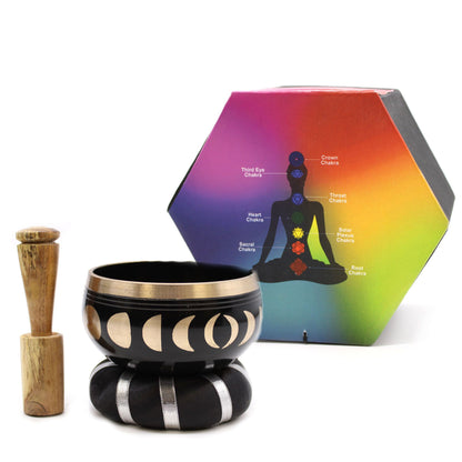 Tibetan Singing Bowl Set - Moon Phase - Black 10.7 cm